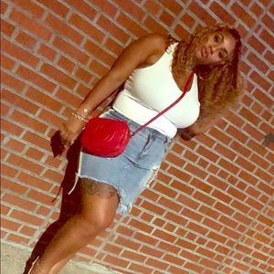 Rainbow Stripe Denim Skirt